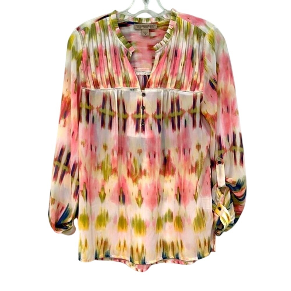 Vintage America Blues Blouse Womens S Multi Boho Peasant Coastal‎ Romantic Artsy